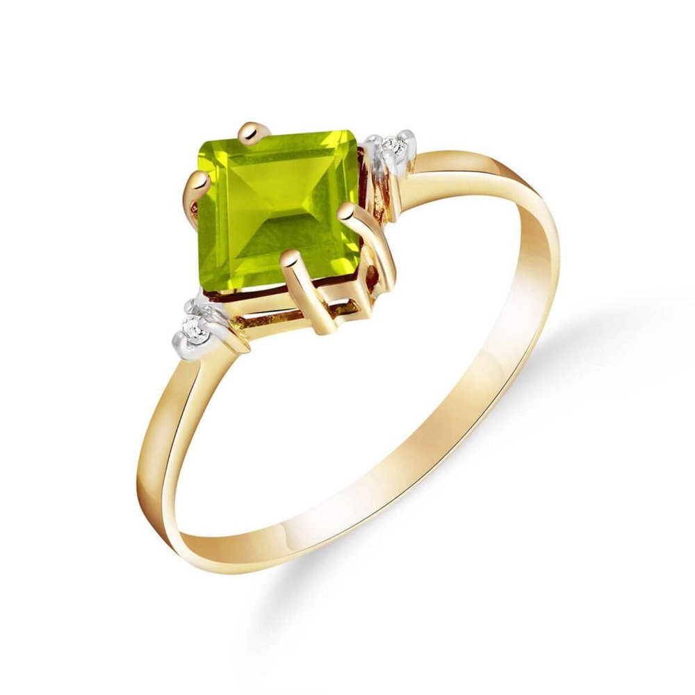 14K. SOLID GOLD RING WITH DIAMONDS & PERIDOT